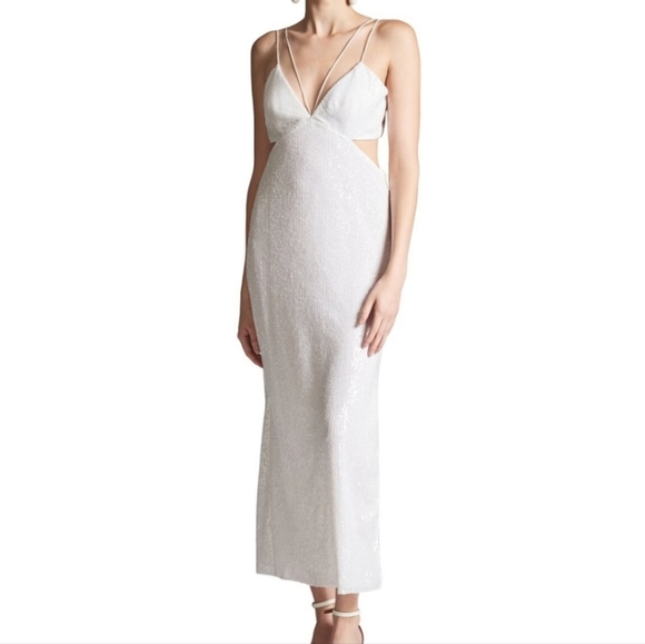 white beaded prom dress Beaded Strapless Long Prom Dress with Lace-Up Back Ivory / 6